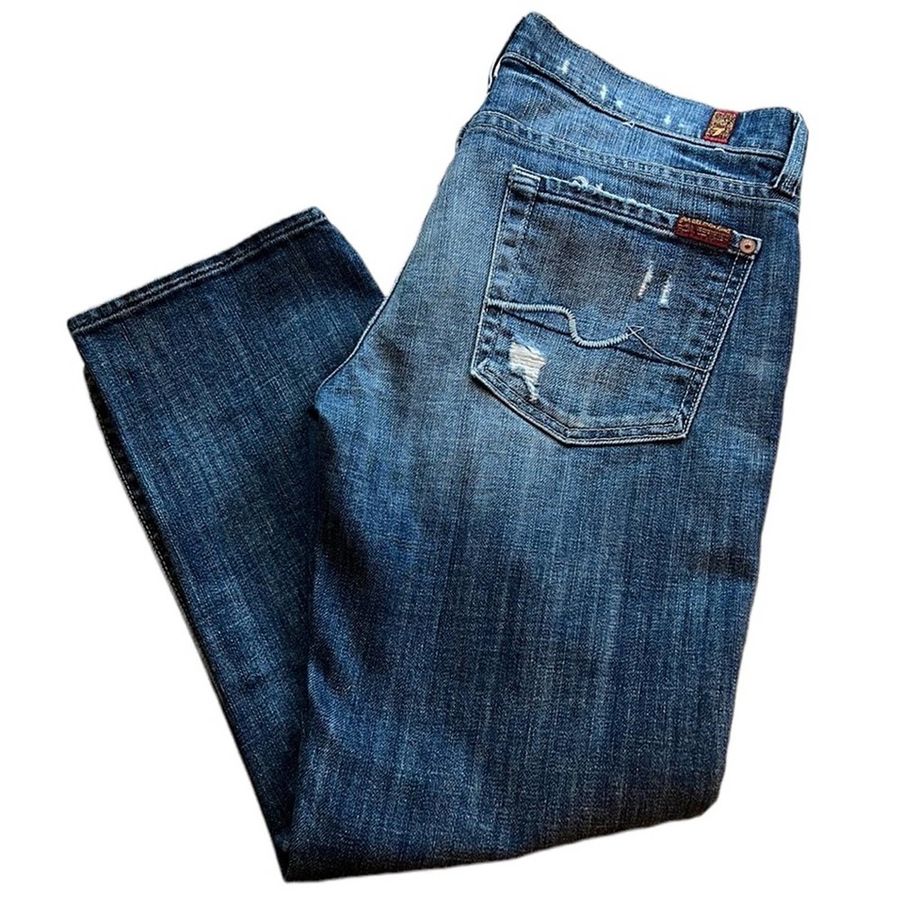7 For All Mankind Dark Blue Cropped Ankle Jeans
